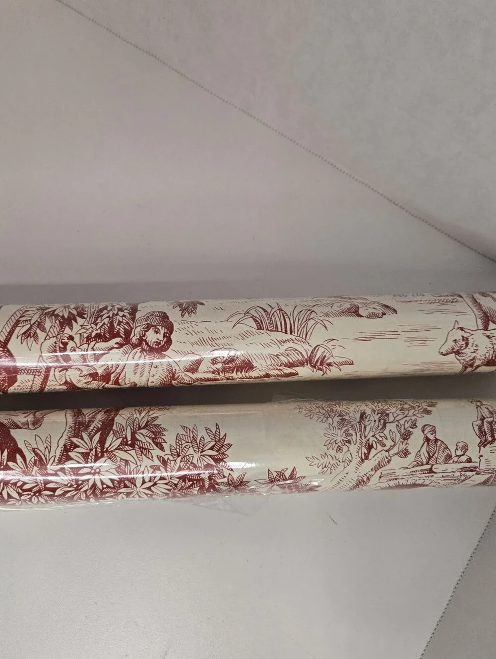 Valley Forge Vinyl Coated Wallcovering Red Toile On Cream Set of 2 Double Rolls